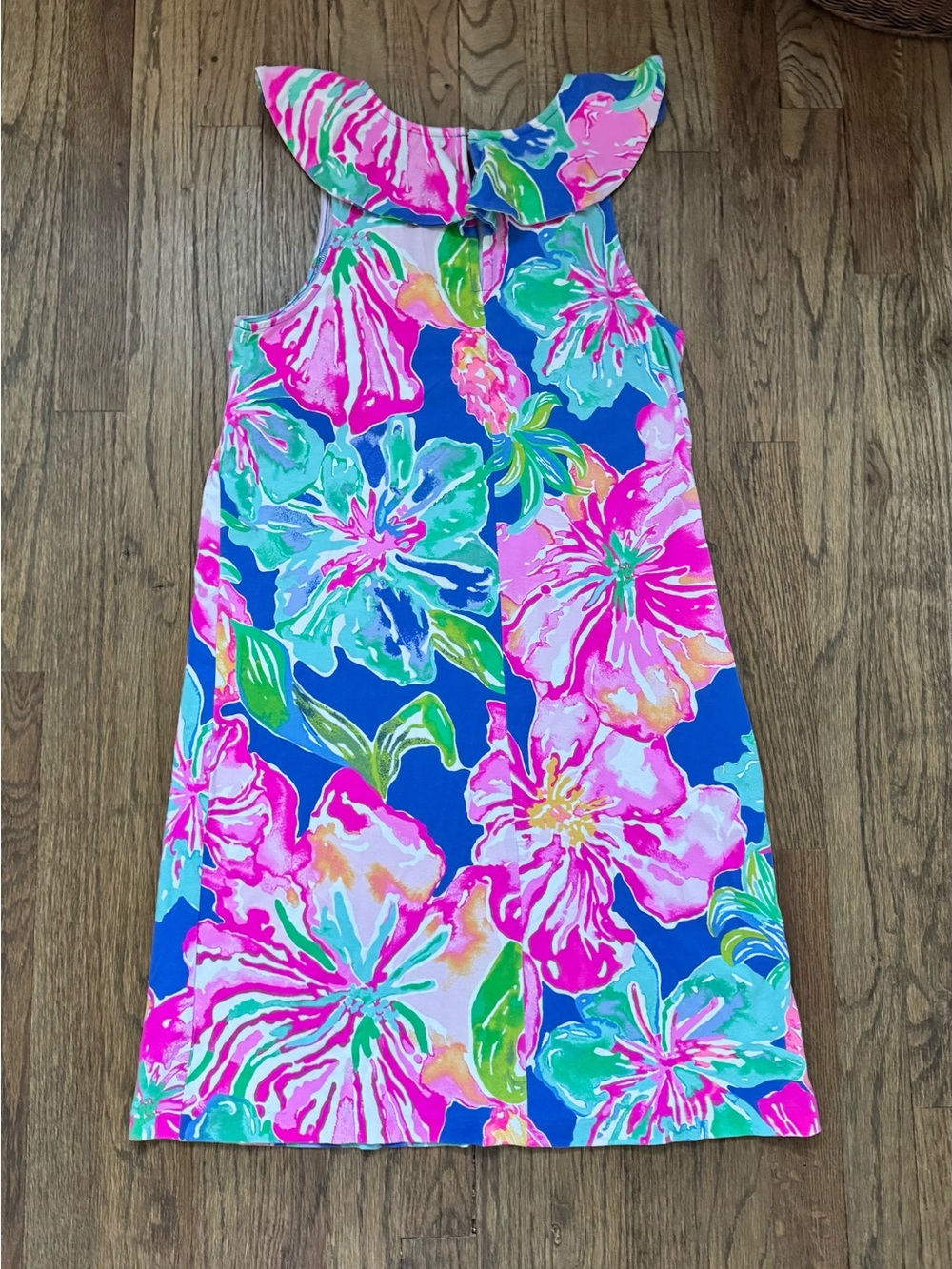 Women’s Lilly Pulitzer Esmeralda Bright Floral Ruffle Dress - Blue & Pink - Picture 2 of 5